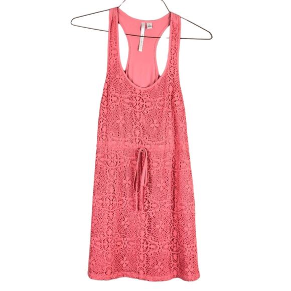 LC Lauren Conrad Pink Drawstring Lace Overlay Lightweight Racerback Tank Dress - Picture 1 of 5